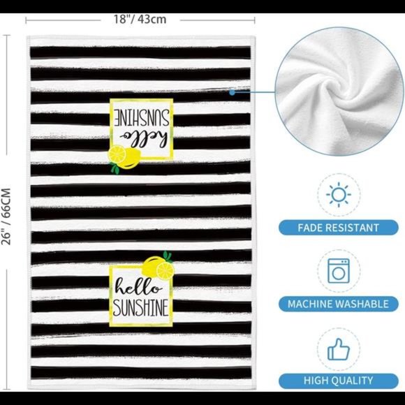 Set of 2 Watercolor Stripes Lemon Kitchen Dish Towels Squeeze The Day 18 x 26 in - Picture 7 of 7